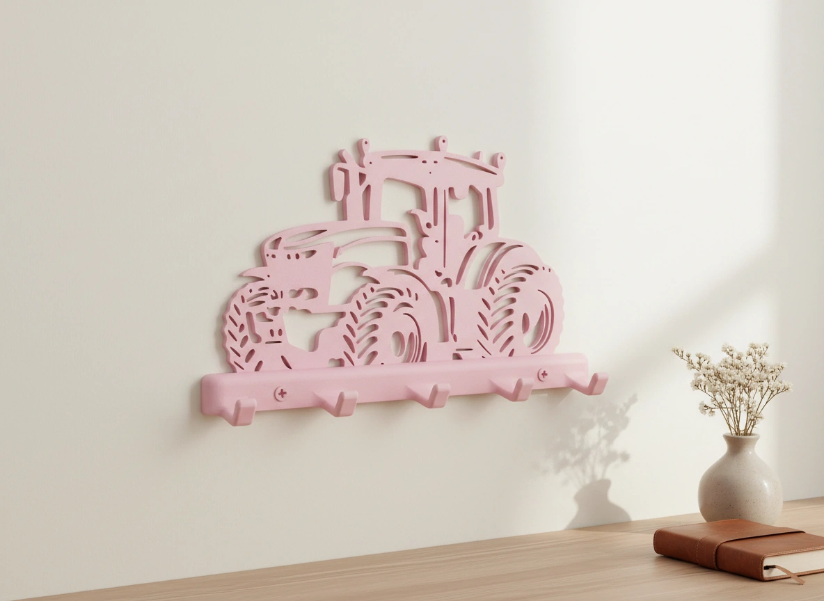 Suport Chei Organizator Perete cu Design Tractor - culoare Roz, imprimare 3D Vibecraft