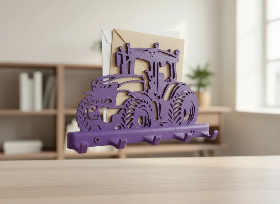 Suport Chei Organizator Perete cu Design Tractor - culoare Mov, imprimare 3D Vibecraft