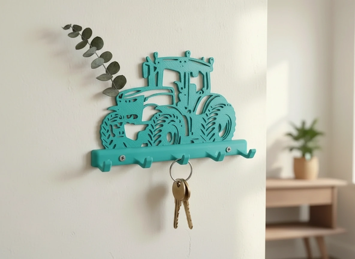 Suport Chei Organizator Perete cu Design Tractor - culoare Albastru verzui, imprimare 3D Vibecraft