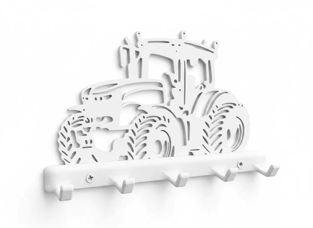 Suport Chei Organizator Perete cu Design Tractor - culoare white studio, produs imprimat 3D Vibecraft