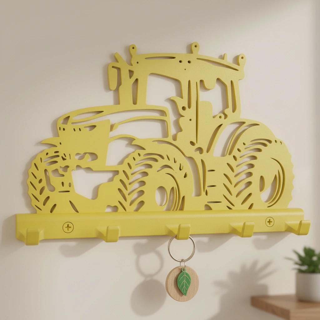 Suport Chei Organizator Perete cu Design Tractor - culoare Galben, imprimare 3D Vibecraft