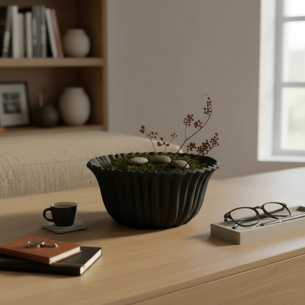 Bol Decorativ Imprimat 3D cu Textură Reliefată, Stil Modern - Negru compozit mat, imprimare 3D Vibecraft