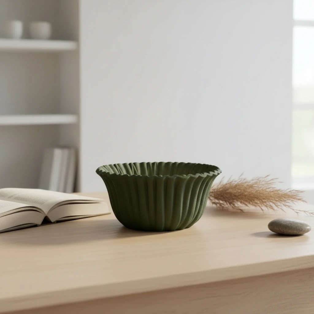 Bol Decorativ Imprimat 3D cu Textură Reliefată, Stil Modern - Olive green compozit mat, imprimare 3D Vibecraft