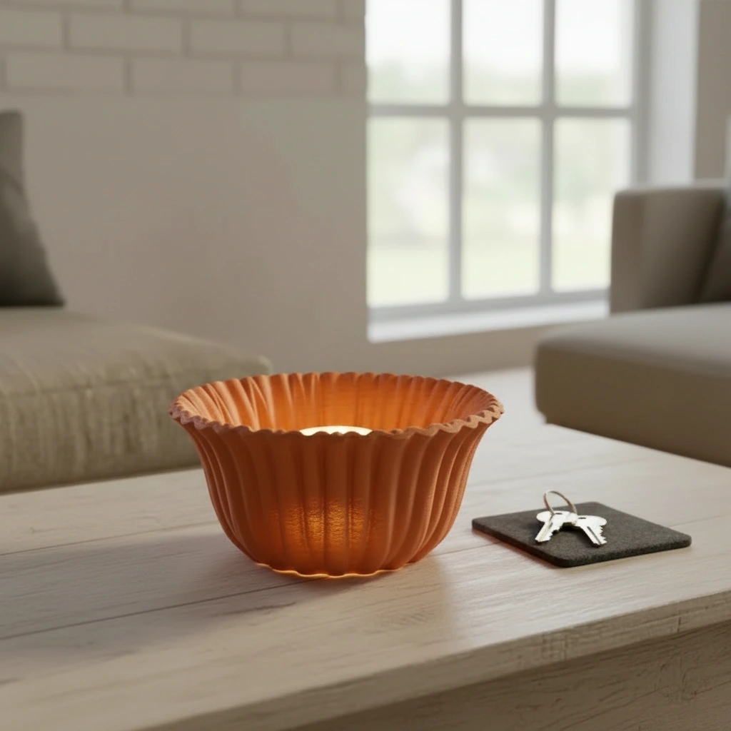 Bol Decorativ Imprimat 3D cu Textură Reliefată, Stil Modern - culoare Portocaliu, imprimare 3D Vibecraft