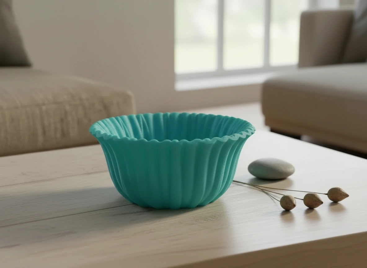 Bol Decorativ Imprimat 3D cu Textură Reliefată, Stil Modern - culoare Albastru verzui, imprimare 3D Vibecraft