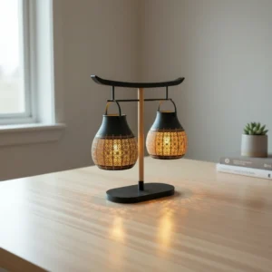 Mini Lampă de veghe LED decorativă cu model geometric inspirat Kumiko - Negru compozit fibra de carbon, imprimare 3D Vibecraft