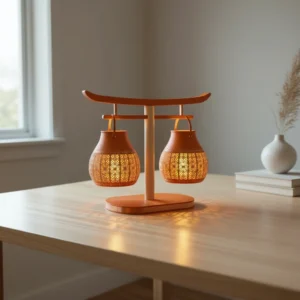 Mini Lampă de veghe LED decorativă cu model geometric inspirat Kumiko - culoare Portocaliu, imprimare 3D Vibecraft