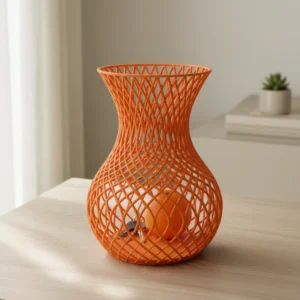 Vază Decorativă Imprimată 3D cu Design Modern Tip Rețea, 140 mm - culoare Portocaliu, imprimare 3D Vibecraft