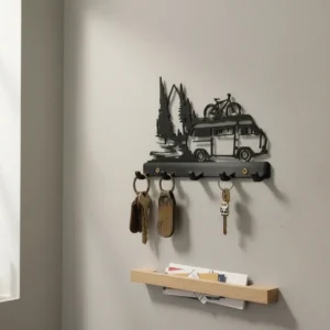 Suport Chei Decorativ de Perete cu Tematică Camper și Natură - Negru compozit mat, imprimare 3D Vibecraft
