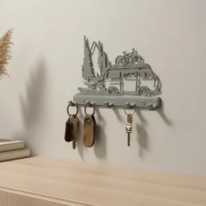 vc-mw-2862385-gray-scene Suport Chei Decorativ de Perete cu Tematică Camper și Natură - culoare Gri, imprimare 3D Vibecraft