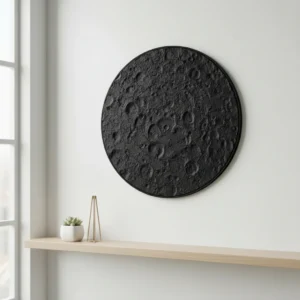 Puzzle Decorativ 3D Lună cu Ramă Artă de Perete - Negru compozit mat, imprimare 3D Vibecraft