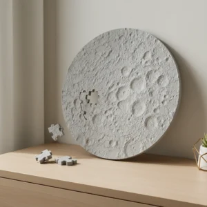 Puzzle Decorativ 3D Lună cu Ramă Artă de Perete - culoare Gri, imprimare 3D Vibecraft