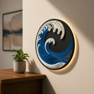 Lampă de veghe LED decorativă în formă de val oceanic 3D - culoare white scene, produs imprimat 3D Vibecraft