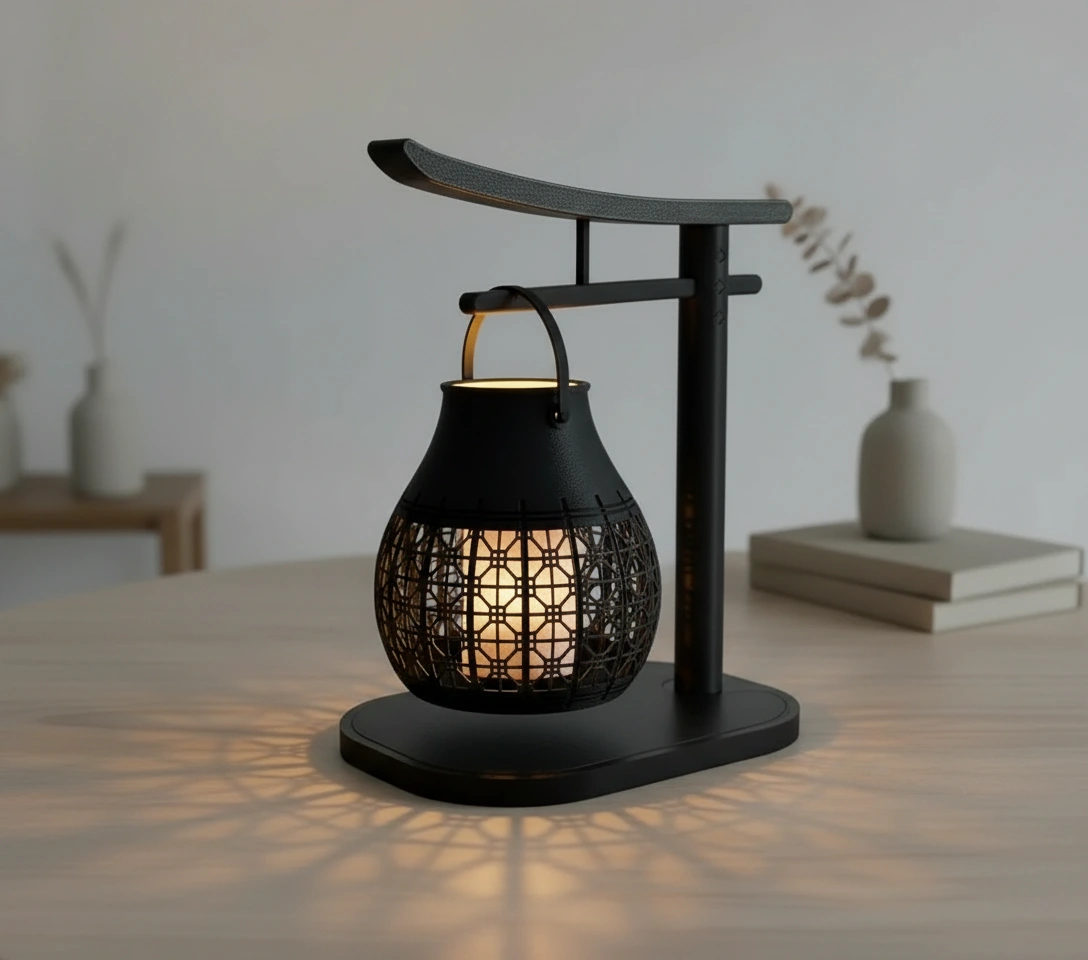 Mini Lampă de veghe LED decorativă cu model geometric și suport - Negru compozit fibra de carbon, imprimare 3D Vibecraft