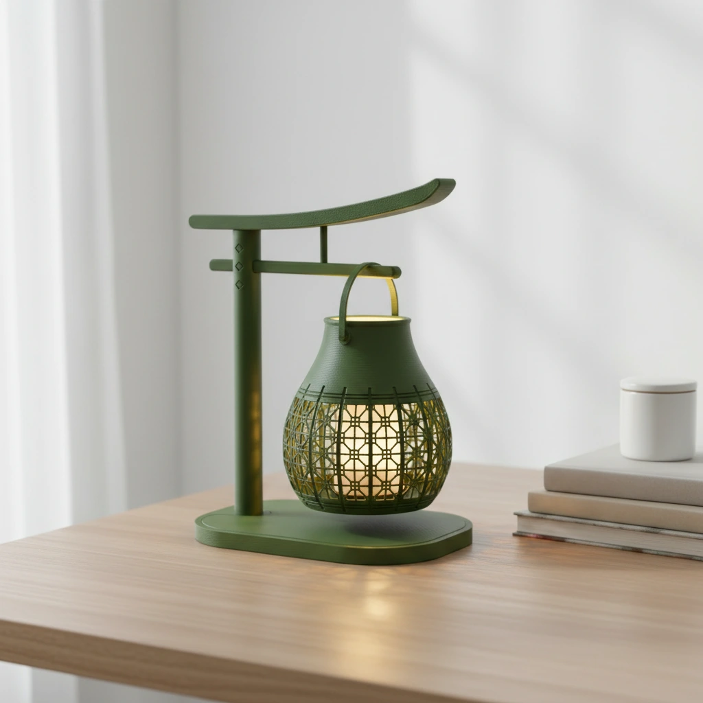 Mini Lampă de veghe LED decorativă cu model geometric și suport - Olive green compozit fibra de carbon, imprimare 3D Vibecraft