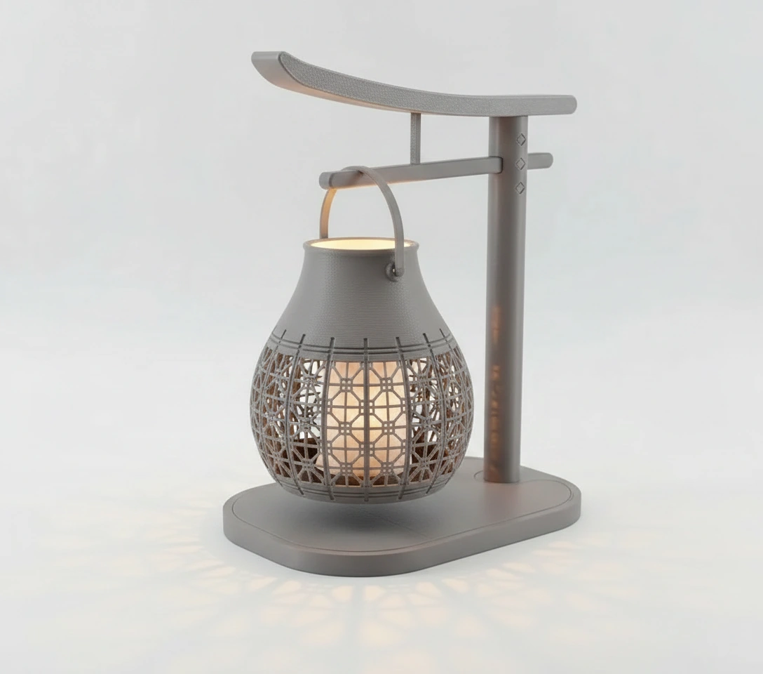 Mini Lampă de veghe LED decorativă cu model geometric și suport - culoare Gri, imprimare 3D Vibecraft