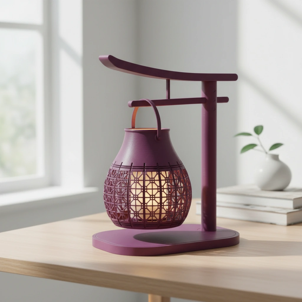 Mini Lampă de veghe LED decorativă cu model geometric și suport - culoare Roșu, imprimare 3D Vibecraft
