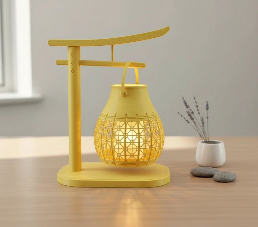Mini Lampă de veghe LED decorativă cu model geometric și suport - culoare Galben, imprimare 3D Vibecraft