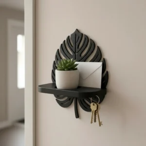 Raft de Perete Decorativ Monstera Suport Ghiveci Imprimat 3D - Negru compozit mat, imprimare 3D Vibecraft