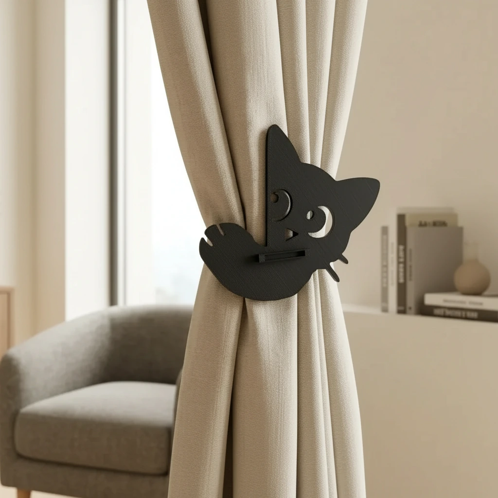 Prinzător Perdea Decorativ Pisică Imprimat 3D - culoare black studio, produs imprimat 3D Vibecraft