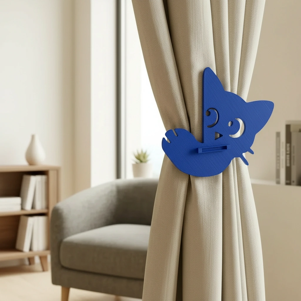 Prinzător Perdea Decorativ Pisică Imprimat 3D - culoare Albastru, imprimare 3D Vibecraft