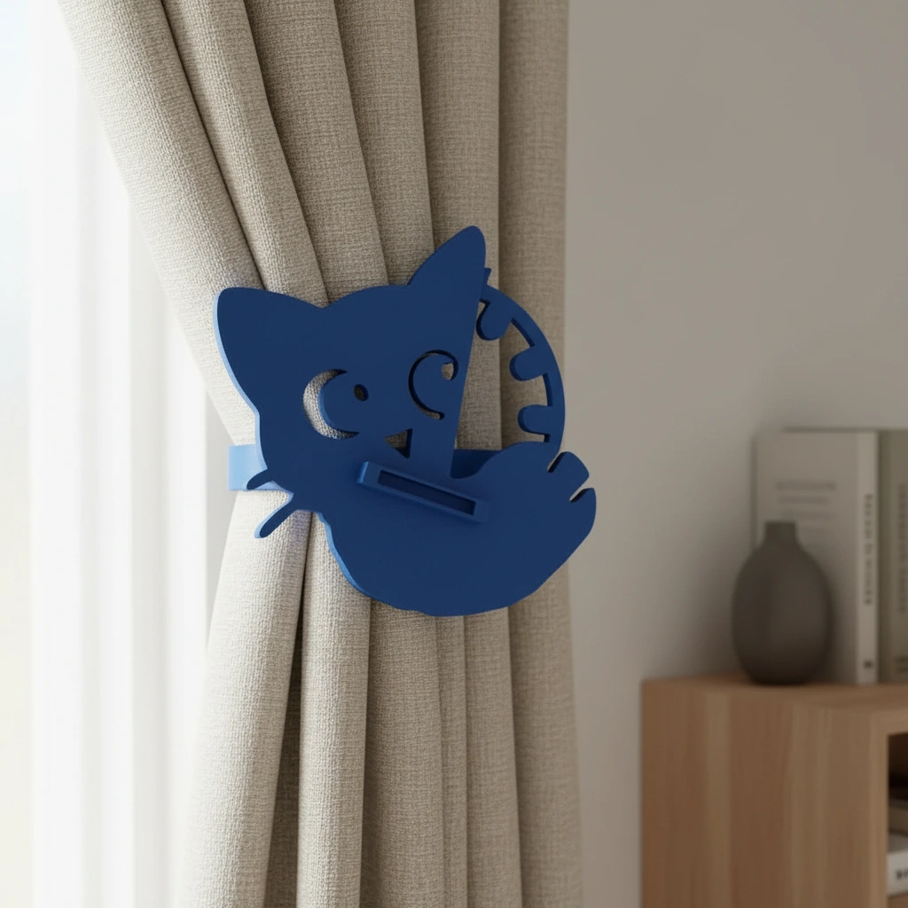 Prinzător Perdea Decorativ Pisică Imprimat 3D - culoare Albastru, imprimare 3D Vibecraft