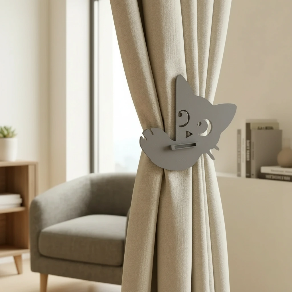 Prinzător Perdea Decorativ Pisică Imprimat 3D - culoare Gri, imprimare 3D Vibecraft