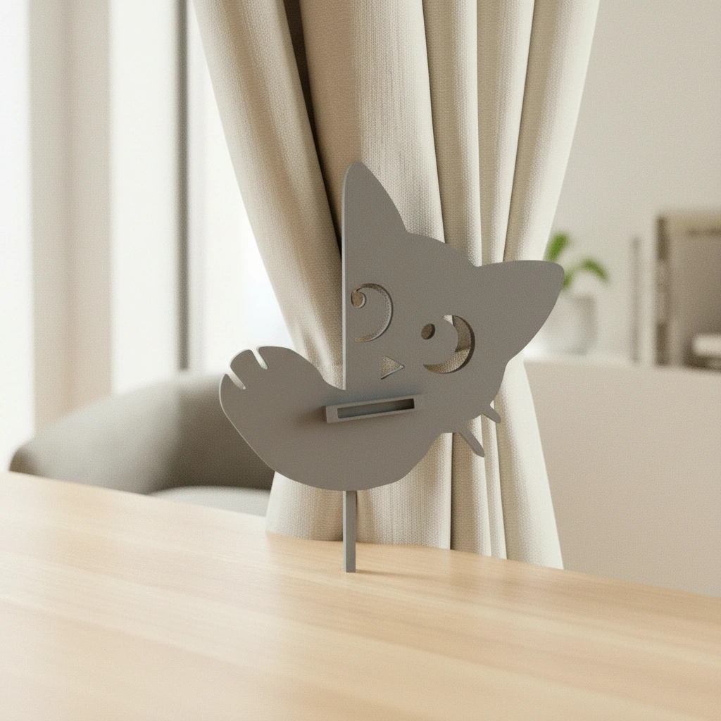 Prinzător Perdea Decorativ Pisică Imprimat 3D - culoare Gri, imprimare 3D Vibecraft