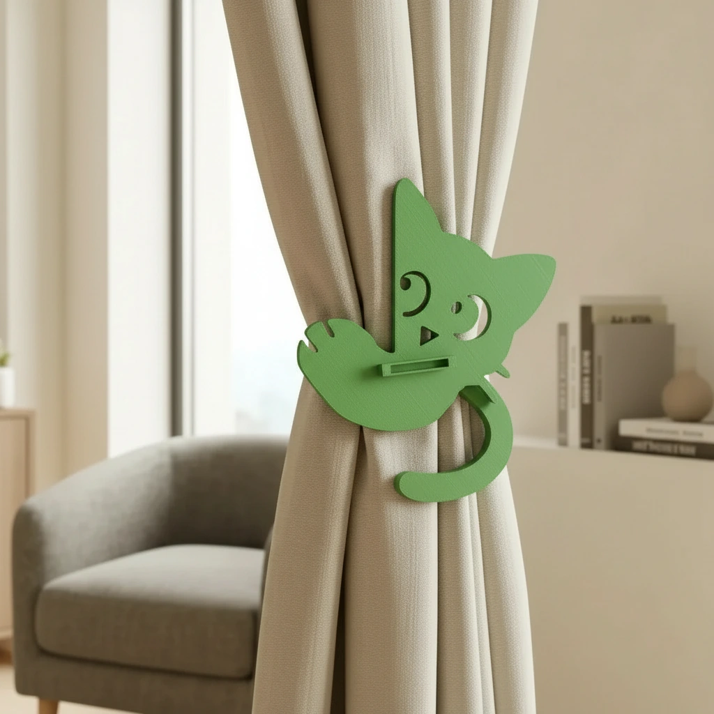 Prinzător Perdea Decorativ Pisică Imprimat 3D - culoare Verde, imprimare 3D Vibecraft