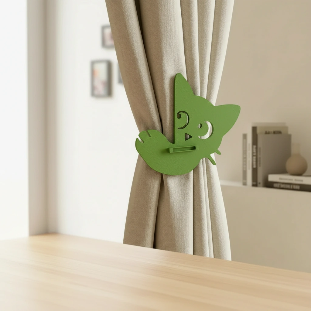 Prinzător Perdea Decorativ Pisică Imprimat 3D - culoare Verde, imprimare 3D Vibecraft
