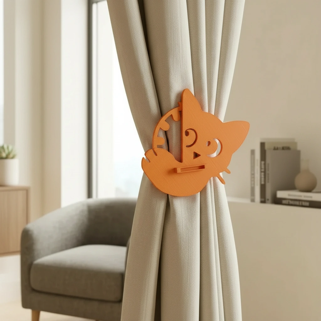 Prinzător Perdea Decorativ Pisică Imprimat 3D - culoare Portocaliu, imprimare 3D Vibecraft