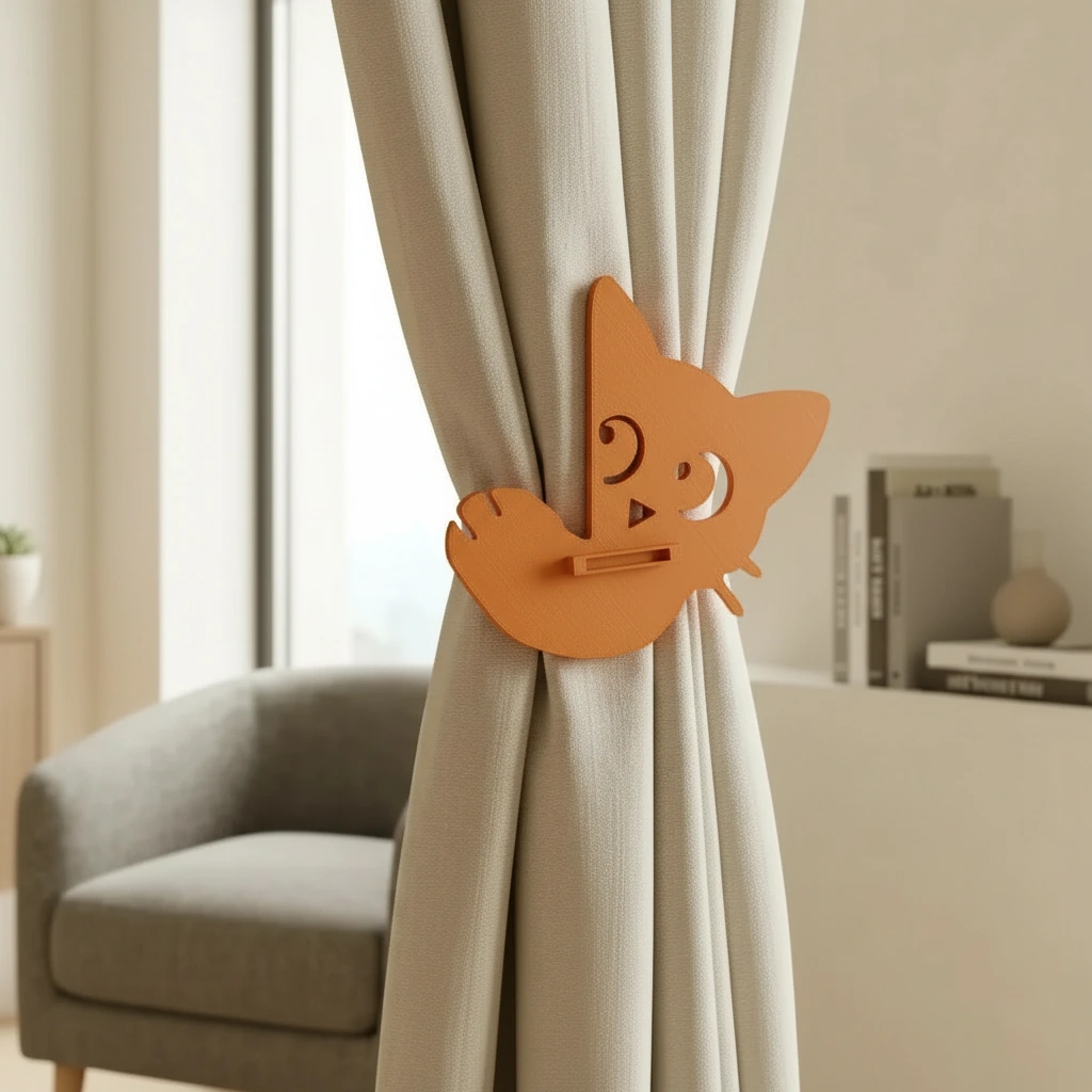 Prinzător Perdea Decorativ Pisică Imprimat 3D - culoare Portocaliu, imprimare 3D Vibecraft