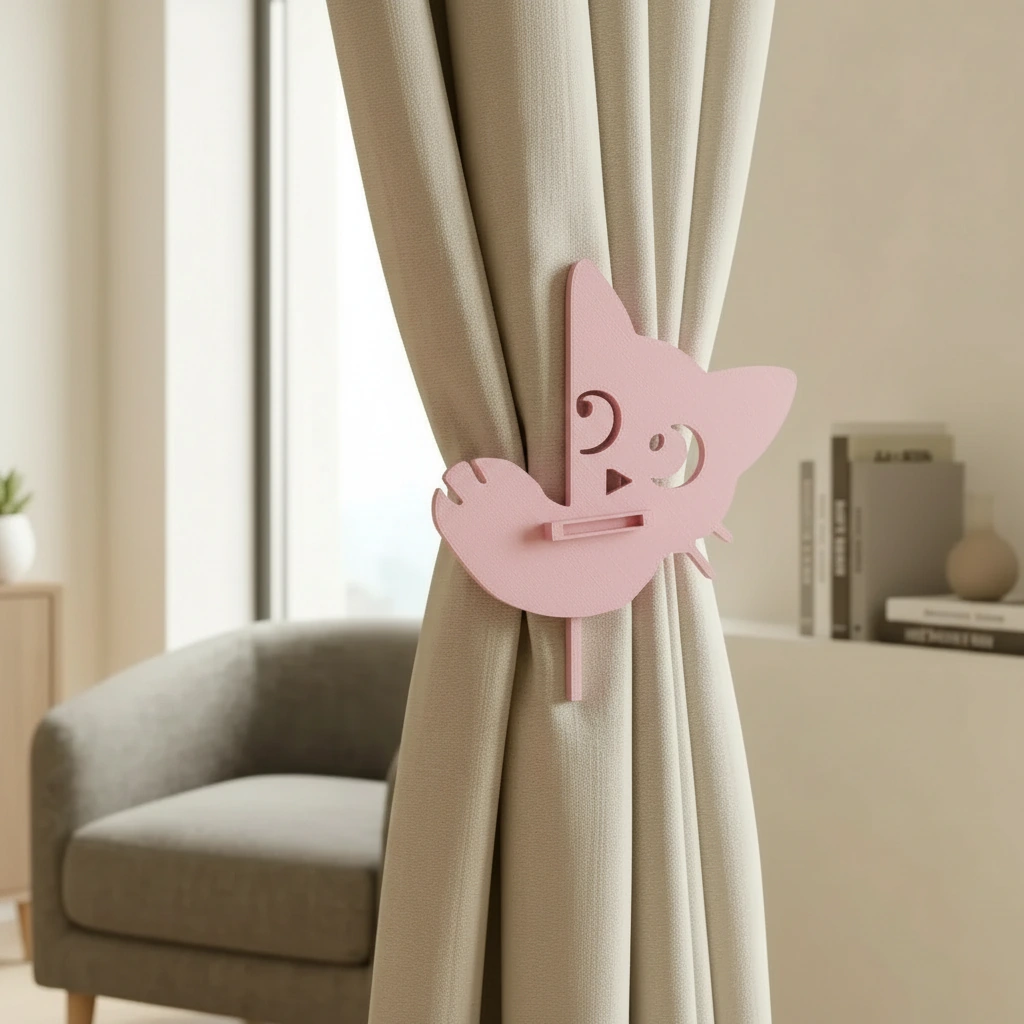 Prinzător Perdea Decorativ Pisică Imprimat 3D - culoare Roz, imprimare 3D Vibecraft