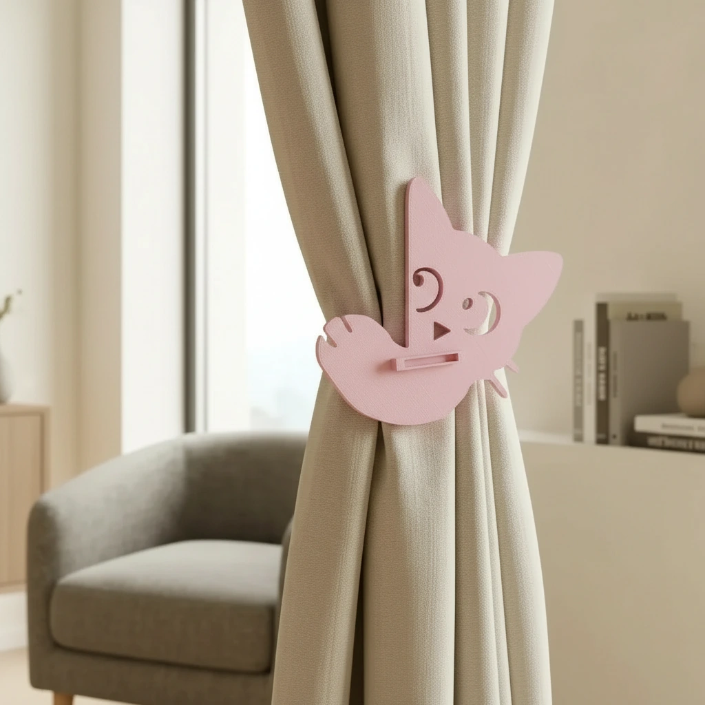Prinzător Perdea Decorativ Pisică Imprimat 3D - culoare Roz, imprimare 3D Vibecraft