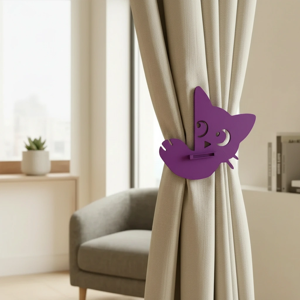 Prinzător Perdea Decorativ Pisică Imprimat 3D - culoare Mov, imprimare 3D Vibecraft