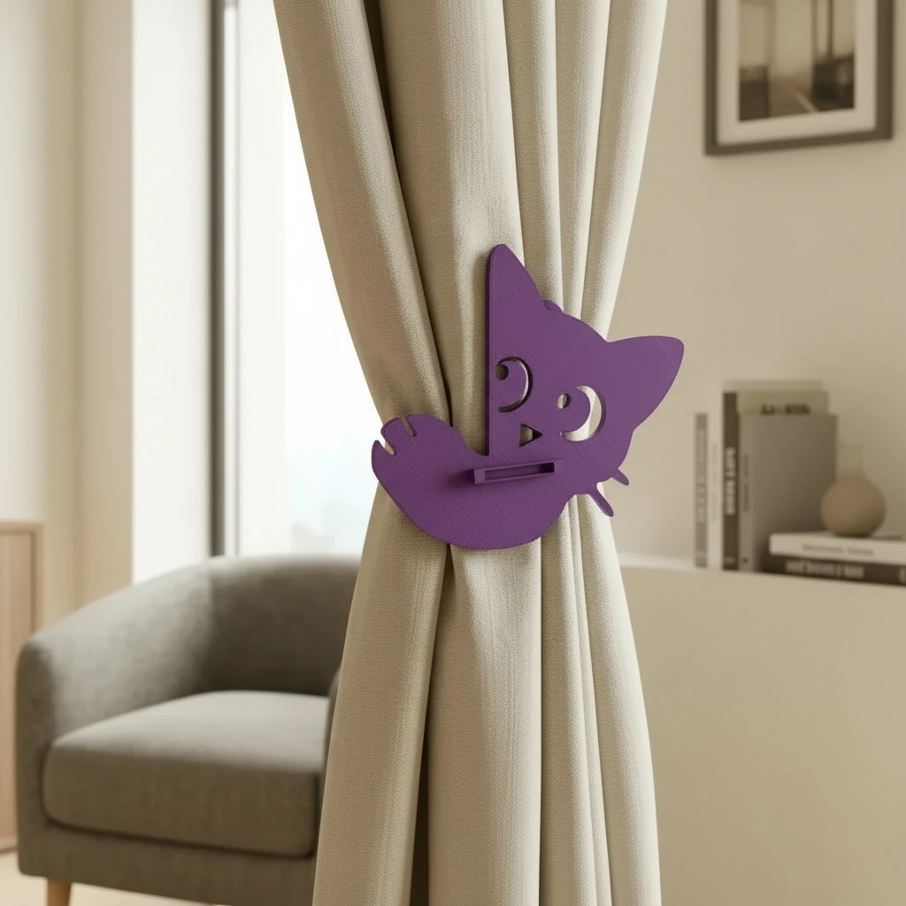 Prinzător Perdea Decorativ Pisică Imprimat 3D - culoare Mov, imprimare 3D Vibecraft