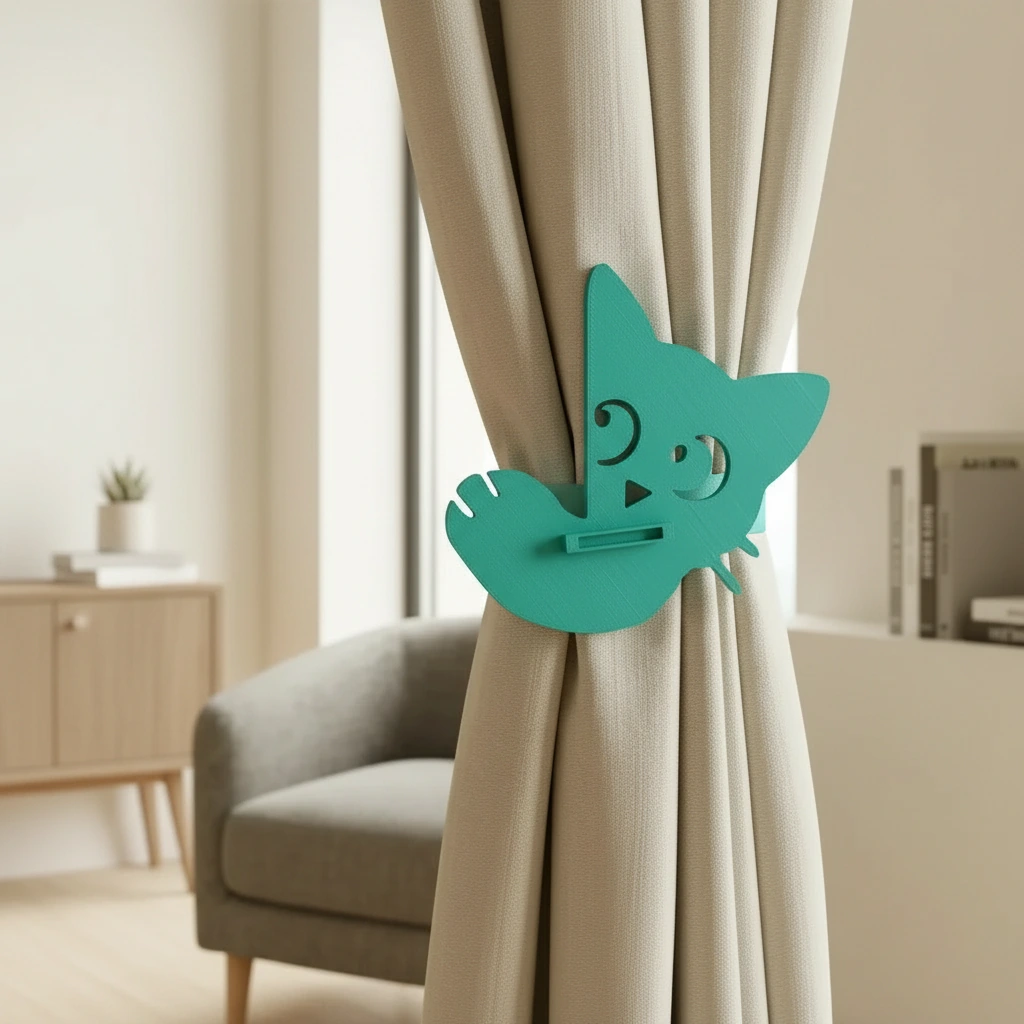 Prinzător Perdea Decorativ Pisică Imprimat 3D - culoare Albastru verzui, imprimare 3D Vibecraft