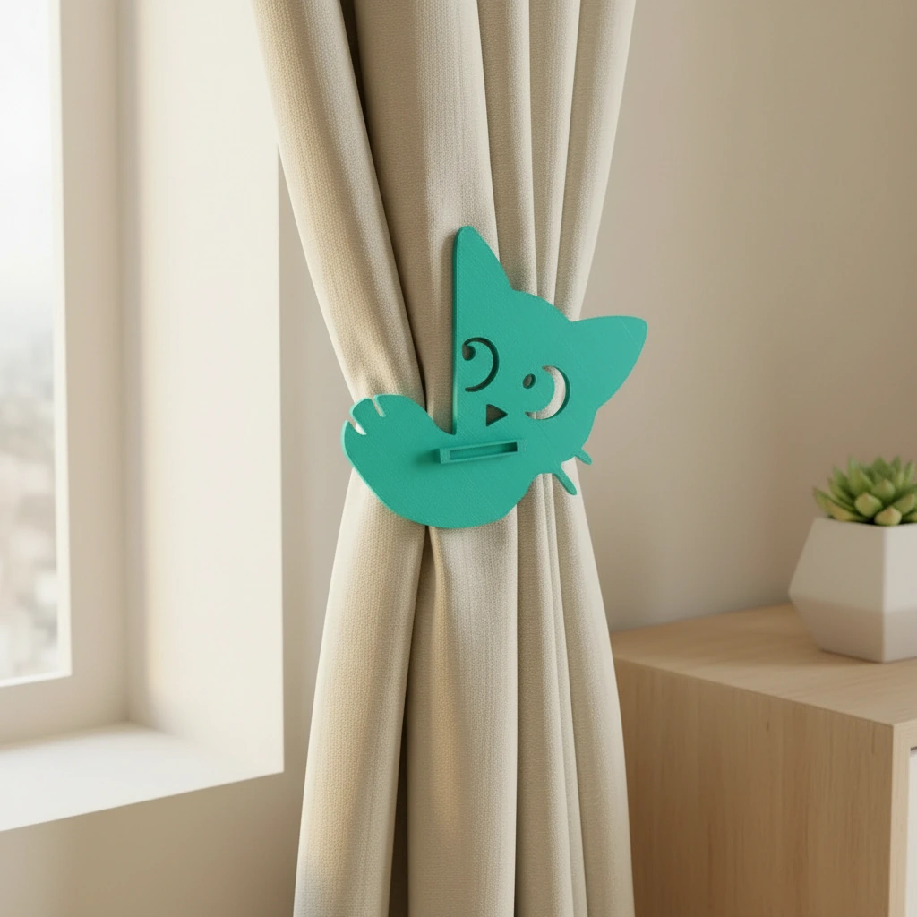 Prinzător Perdea Decorativ Pisică Imprimat 3D - culoare Albastru verzui, imprimare 3D Vibecraft