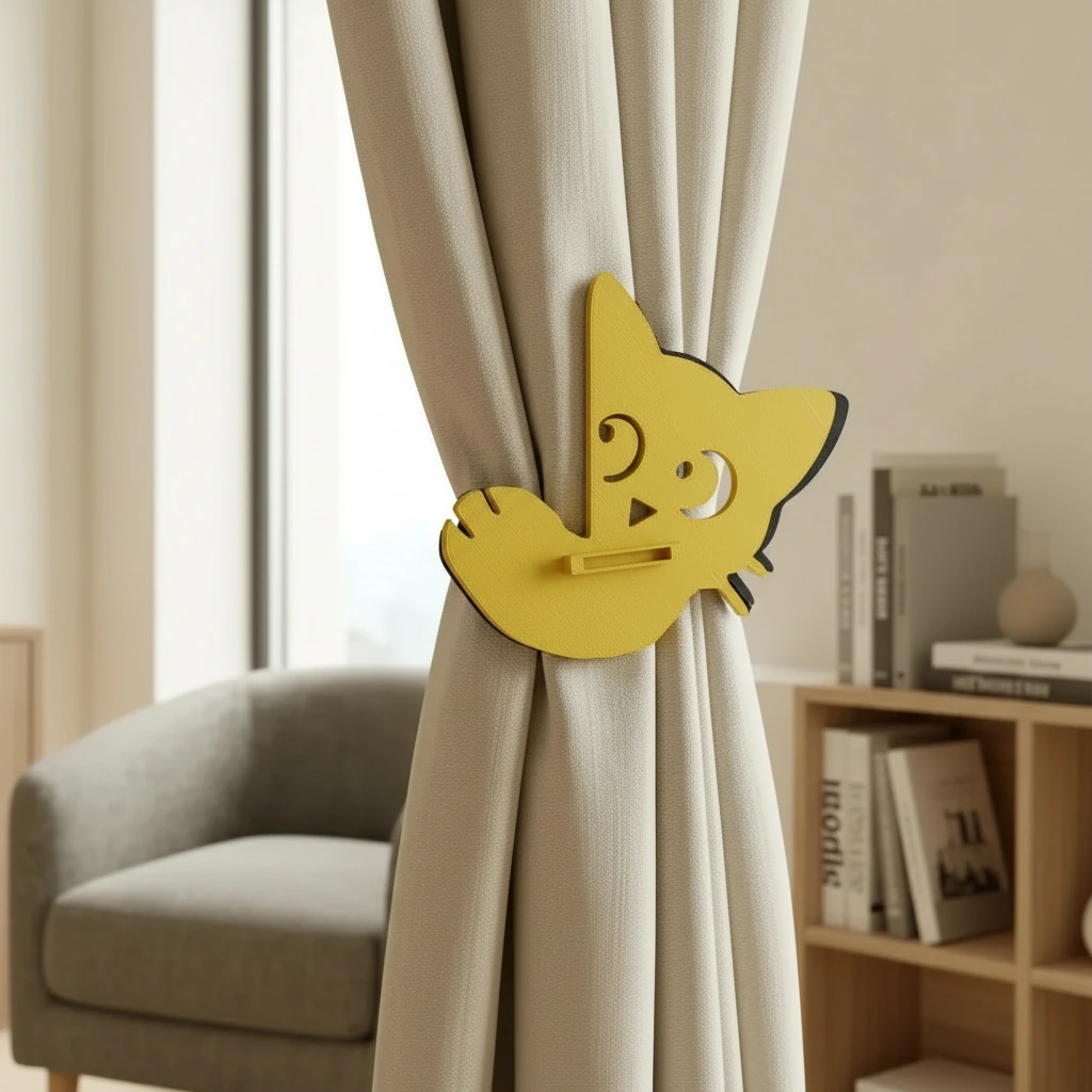 Prinzător Perdea Decorativ Pisică Imprimat 3D - culoare Galben, imprimare 3D Vibecraft