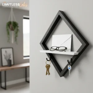 Raft de Perete Geometric Modern, Suport Decorativ pentru Plante și Obiecte Mici - culoare black scene, produs imprimat 3D Vibecraft