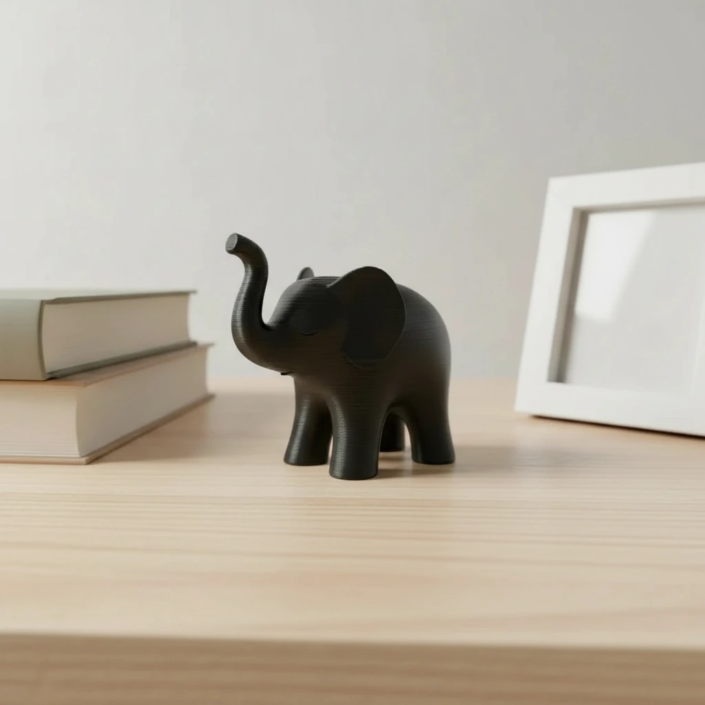 Figurina Decorativa Elefant Stil Japandi Imprimata 3D - Negru compozit mat, imprimare 3D Vibecraft
