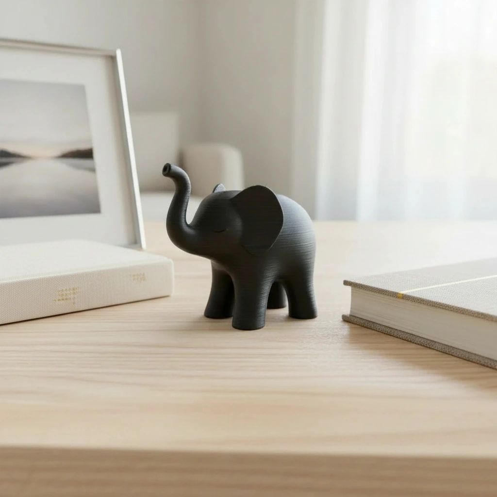 Figurina Decorativa Elefant Stil Japandi Imprimata 3D - Negru compozit mat, imprimare 3D Vibecraft