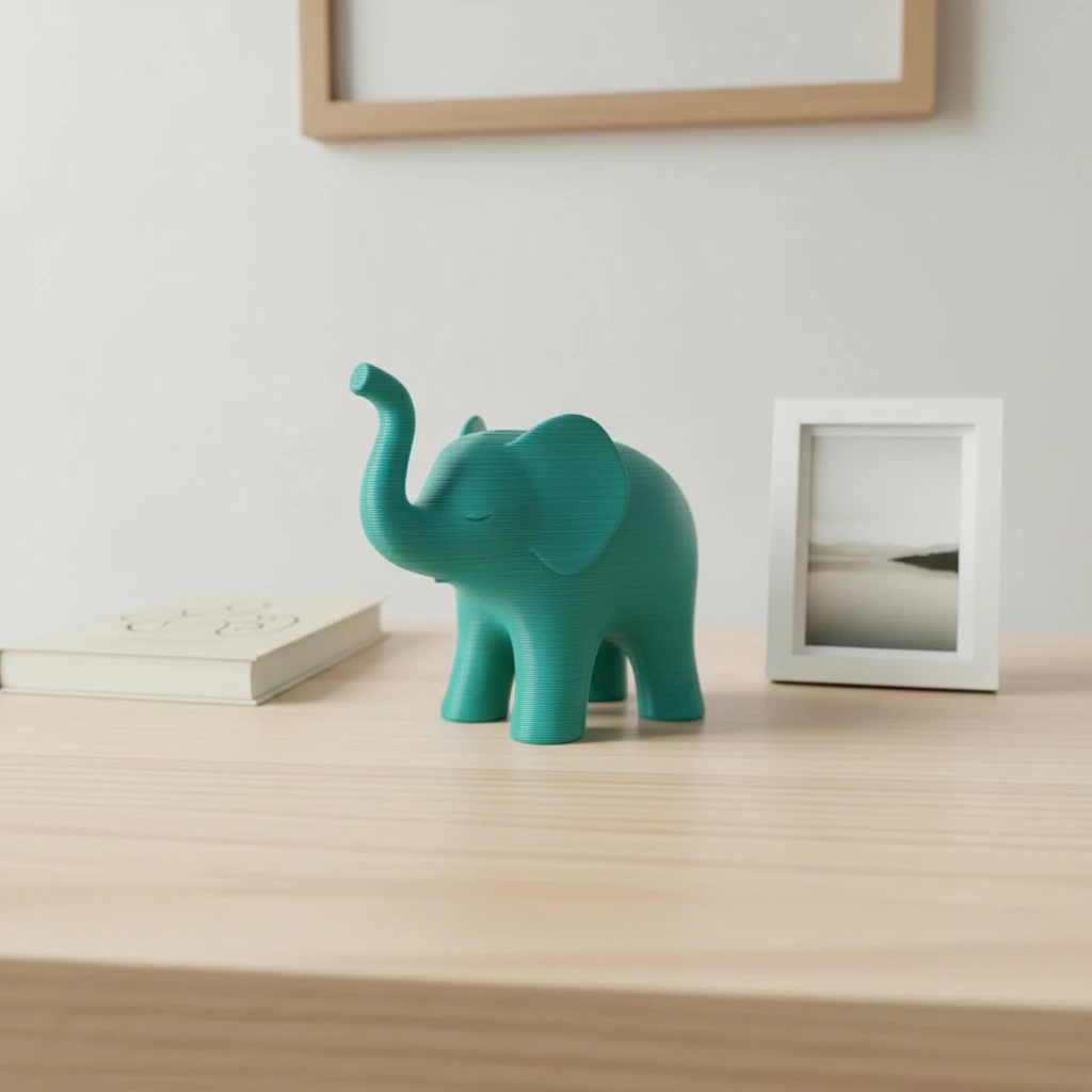 Figurina Decorativa Elefant Stil Japandi Imprimata 3D - culoare Albastru verzui, imprimare 3D Vibecraft