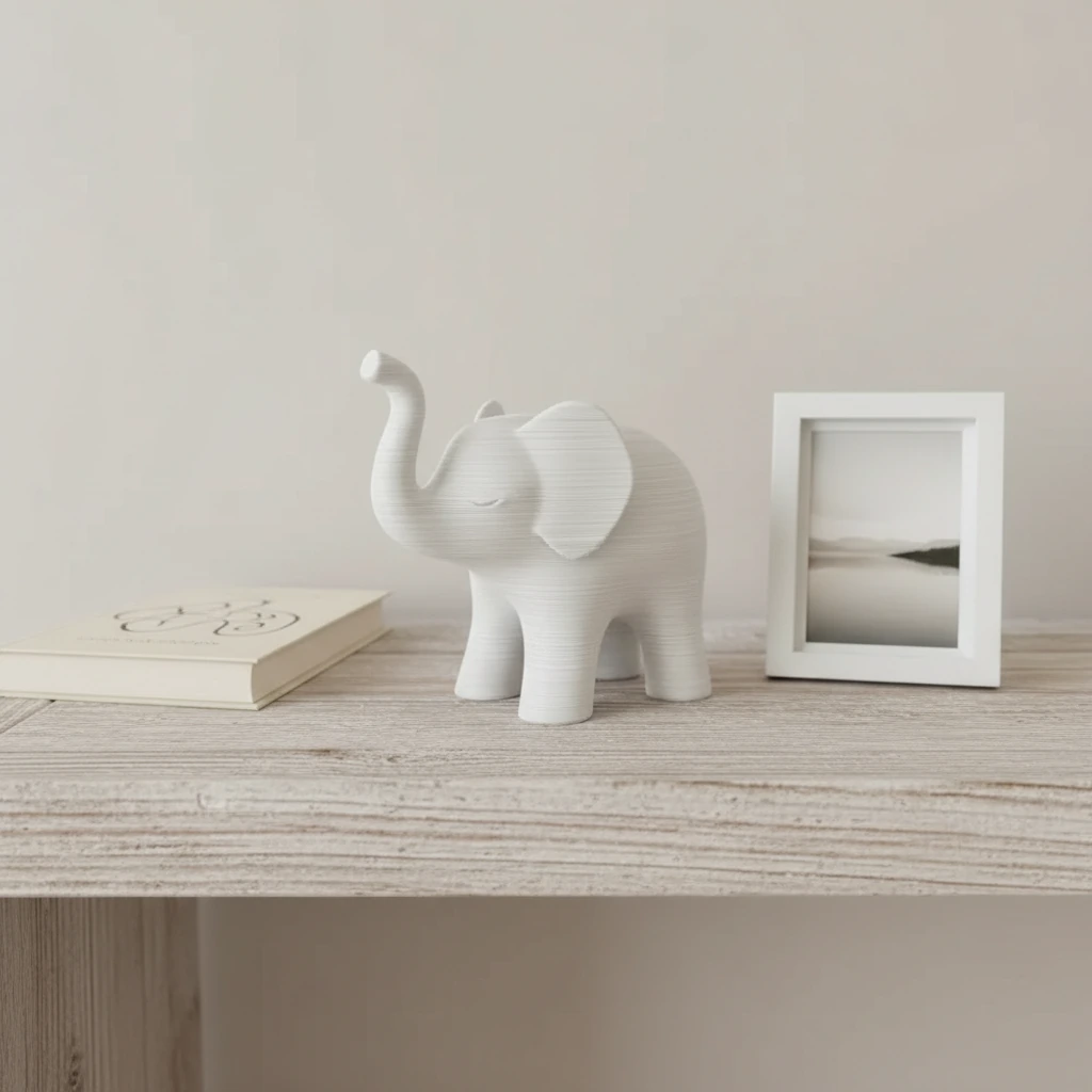 Figurina Decorativa Elefant Stil Japandi Imprimata 3D - culoare white studio, produs imprimat 3D Vibecraft