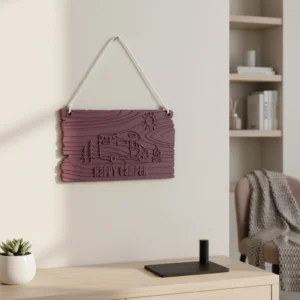 vc-mw-2915718-cf-purple-red-lifestyle Set decorativ de perete 'Happy Camper' – Tematică călătorii și natură - Purple red compozit mat, imprimare 3D Vibecraft