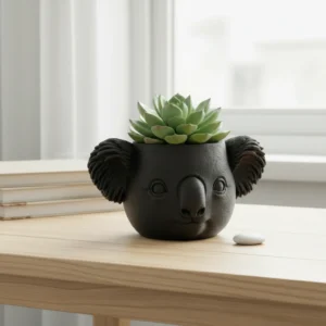 Mini Ghiveci Decorativ Koala pentru Suculente și Plante Mici - Negru compozit mat, imprimare 3D Vibecraft