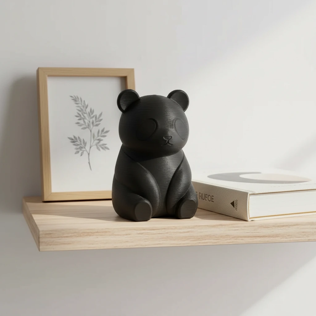 Micro-Figurină Decorativă Panda Imprimată 3D, Stil Japandi - culoare black studio, produs imprimat 3D Vibecraft