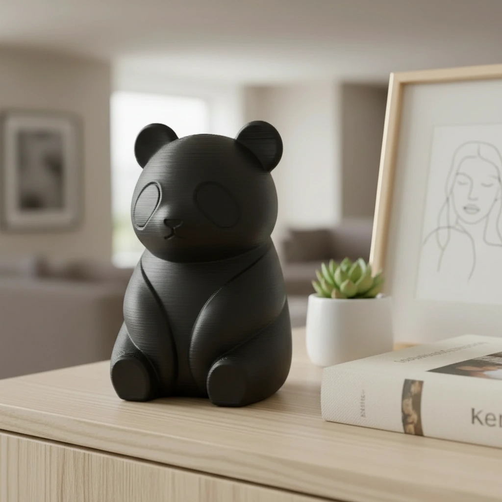 Micro-Figurină Decorativă Panda Imprimată 3D, Stil Japandi - Negru compozit mat, imprimare 3D Vibecraft