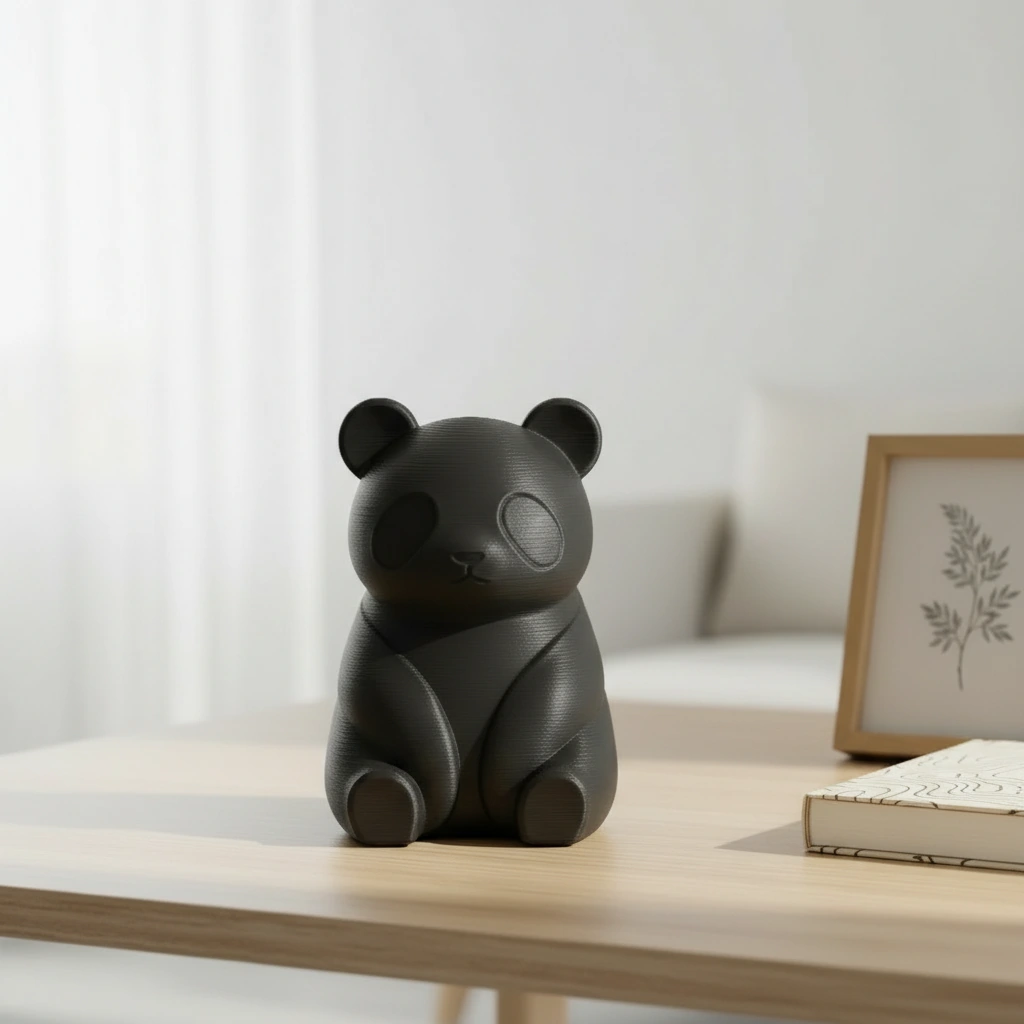 Micro-Figurină Decorativă Panda Imprimată 3D, Stil Japandi - Negru compozit mat, imprimare 3D Vibecraft