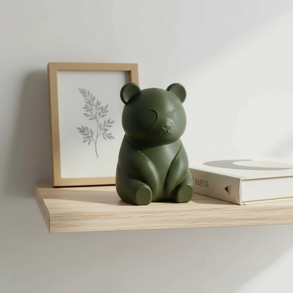 Micro-Figurină Decorativă Panda Imprimată 3D, Stil Japandi - Olive green compozit mat, imprimare 3D Vibecraft